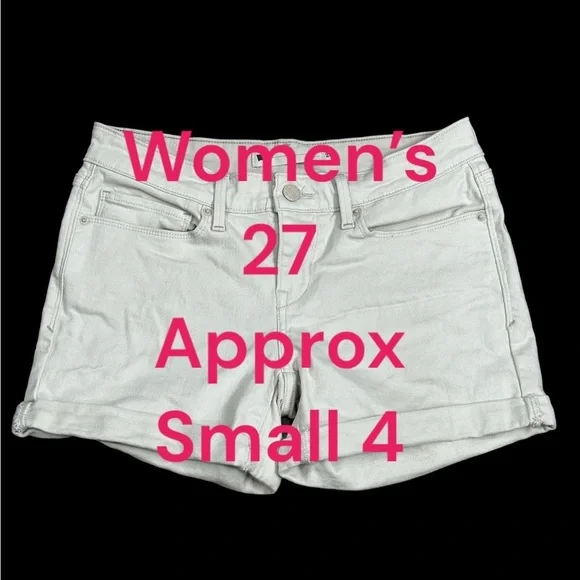 Women’s Levi’s 27 4 Small Denim Shorts Jeans Cream Rolled Hem Stretch 5 Pocket - Picture 2 of 10